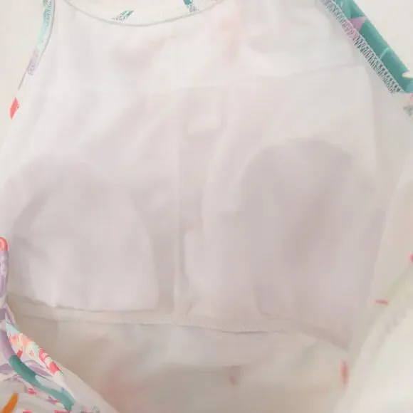 Raisins St. Croix Tankini Top Floral White Pink High Neck Ladder Back Small NWT - Picture 9 of 13